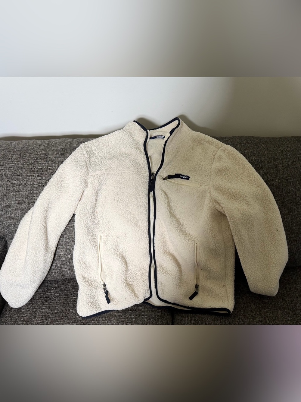Cream Sherpa Fleece Jacket with Navy Trim